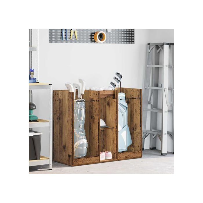 Taquilla de golf de madera - vidaXL - Madera antigua - 102x45x85,5 cm - Amplio espacio de almacenamiento - Estructura metálica