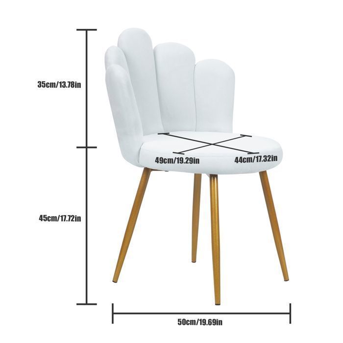 Chaise de coiffeuse en Velours Nordique avec Accoudoirs en Forme de Pétale et Pieds Dorés,blanc
