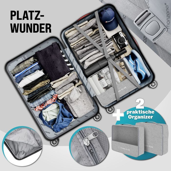MONZANA® Juego de 4 maletas rígidas plateadas S/M/L/XL con ruedas de 360°, candado de combinación y báscula.