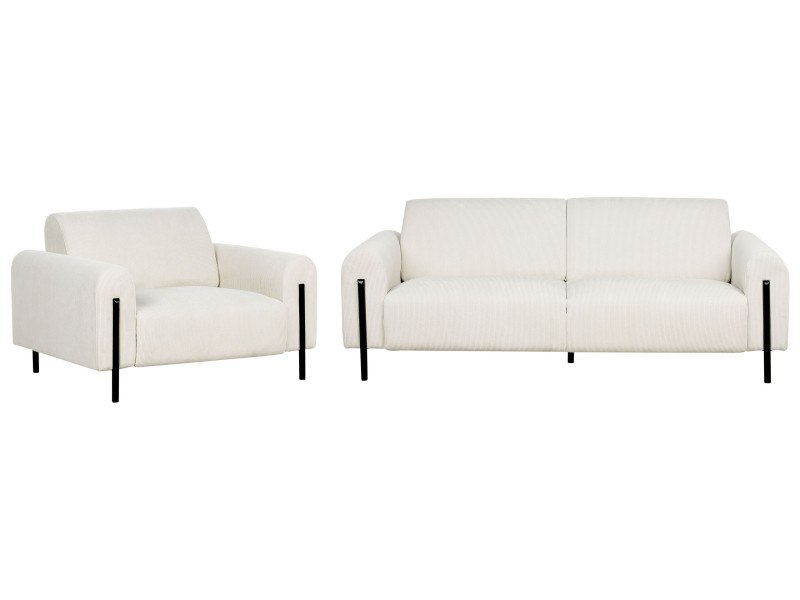 Zestaw wypoczynkowy sofa fotel sztruksowy biały