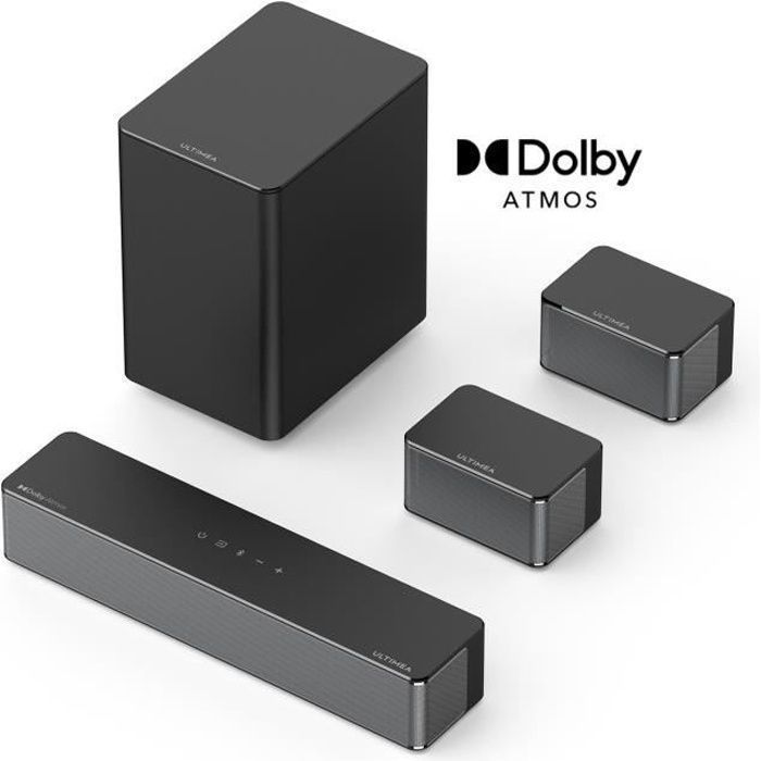 ULTIMEA Barre de son 5.1ch Dolby Atmos avec Caisson de basses + 2 enceintes, Bass et Surround Réglable, HDMI eARC, Poseidon M4T