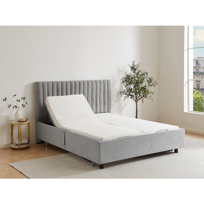 Base de cama eléctrica ajustable YSMÉE NALU con listones decorativos de 2x48 pulgadas - 2 x 70 x 190 cm - Tela - Gris