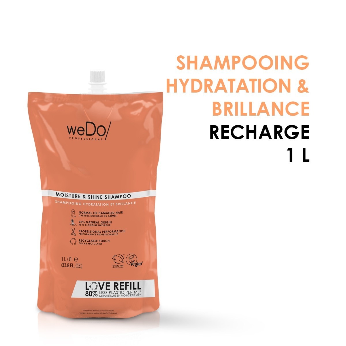 WEDO/ PROFESSIONAL Shampoing Vegan Hydratation et Brillance recharge cheveux normaux et abîmés