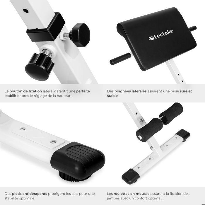 Banco de pesas - TECTAKE - Máquina de ejercicios para espalda y abdominales COLEMAN - Negro/Blanco