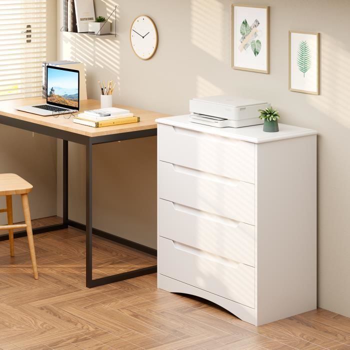 BEALIFE Kommode mit 4 Schubladen – Weiß – Moderner skandinavischer Stil – 71 x 40 x 82 cm