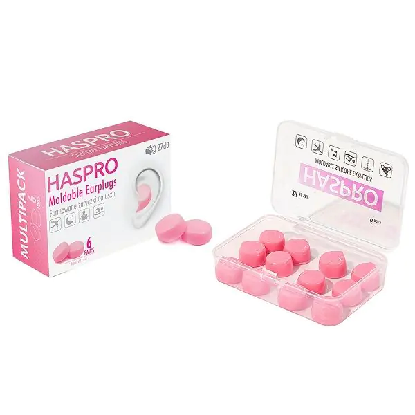 Haspro Moldable, Zatyczki do uszu formowane, Kolor różowy