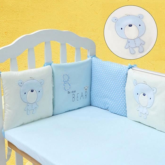 Tour de Lit 6 Pièces Ensemble 30*30cm Pare-choc Literie Enfant Lit Bébé Bleu