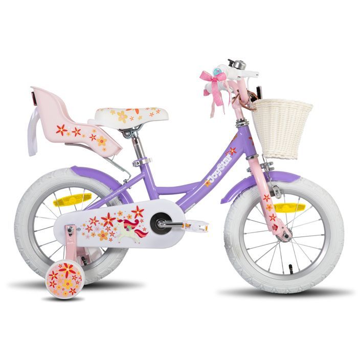 HILAND JOYSTAR kinderfiets, 30 cm, voor kinderen van 2 tot 4 jaar, met zijwieltjes en mandje, paars