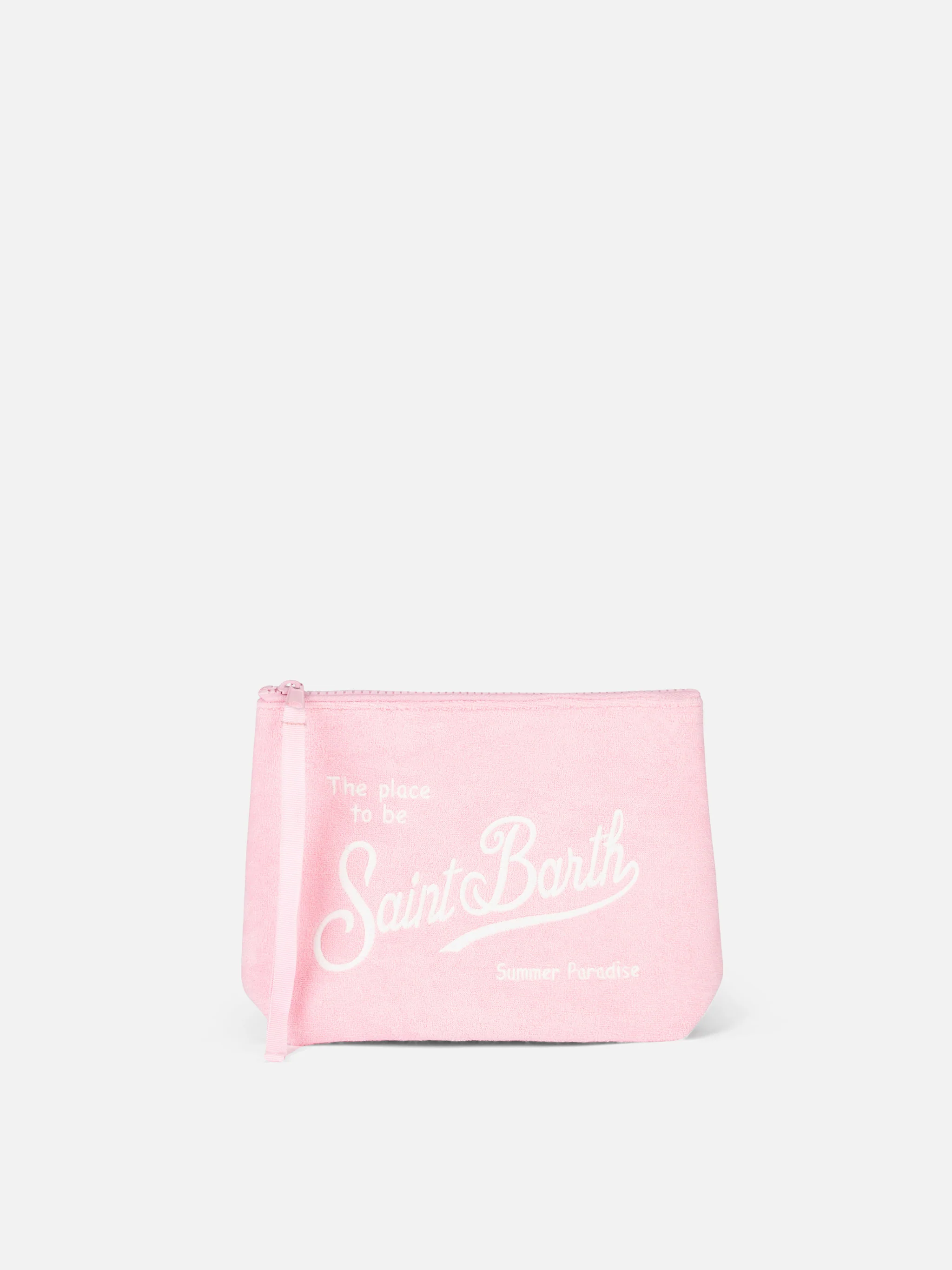 Aline Zipped Pochette - Pink with Embroidered Exclusive Logo & Handy Pull Tab | MC2 Saint Barth