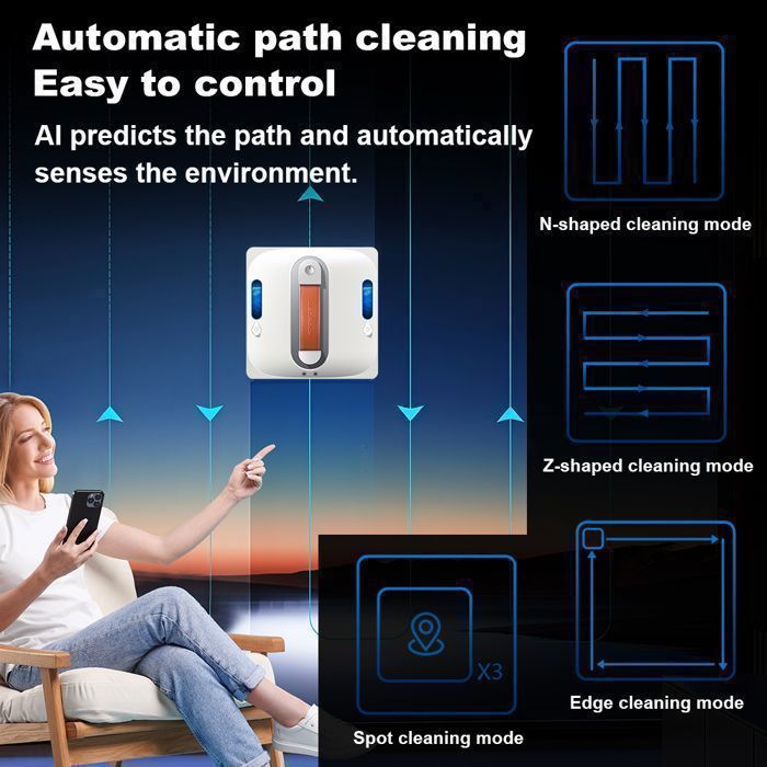 Fensterputzroboter – LIECTROUX – S11 – 4-Richtungs-Sprühfunktion – Glaserkennung – Bluetooth-Steuerung