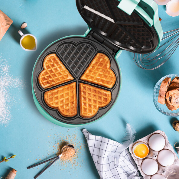 Waffeleisen, Herzform, türkis