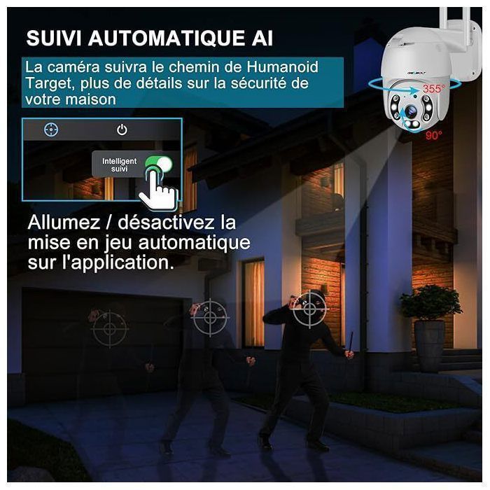 GENBOLT 2.5K Caméra de Surveillance Extérieure WiFi ,4MP 2.4/5Ghz DC&PoE Caméra IP Détection Humaine Vision Couleur Suivi Auto