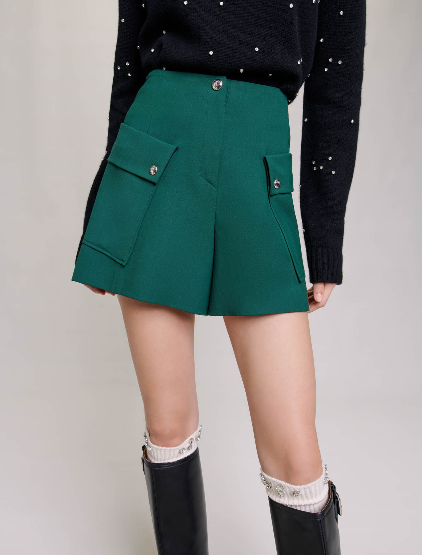 Pantaloni scurți cu buzunare - Verde sticlă