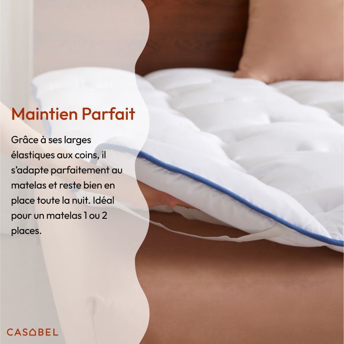 Cubrecolchón CASABEL de microfibra transpirable de 140 x 200 cm con ribete azul – Ultrasuave, antiácaros – Tamaño doble
