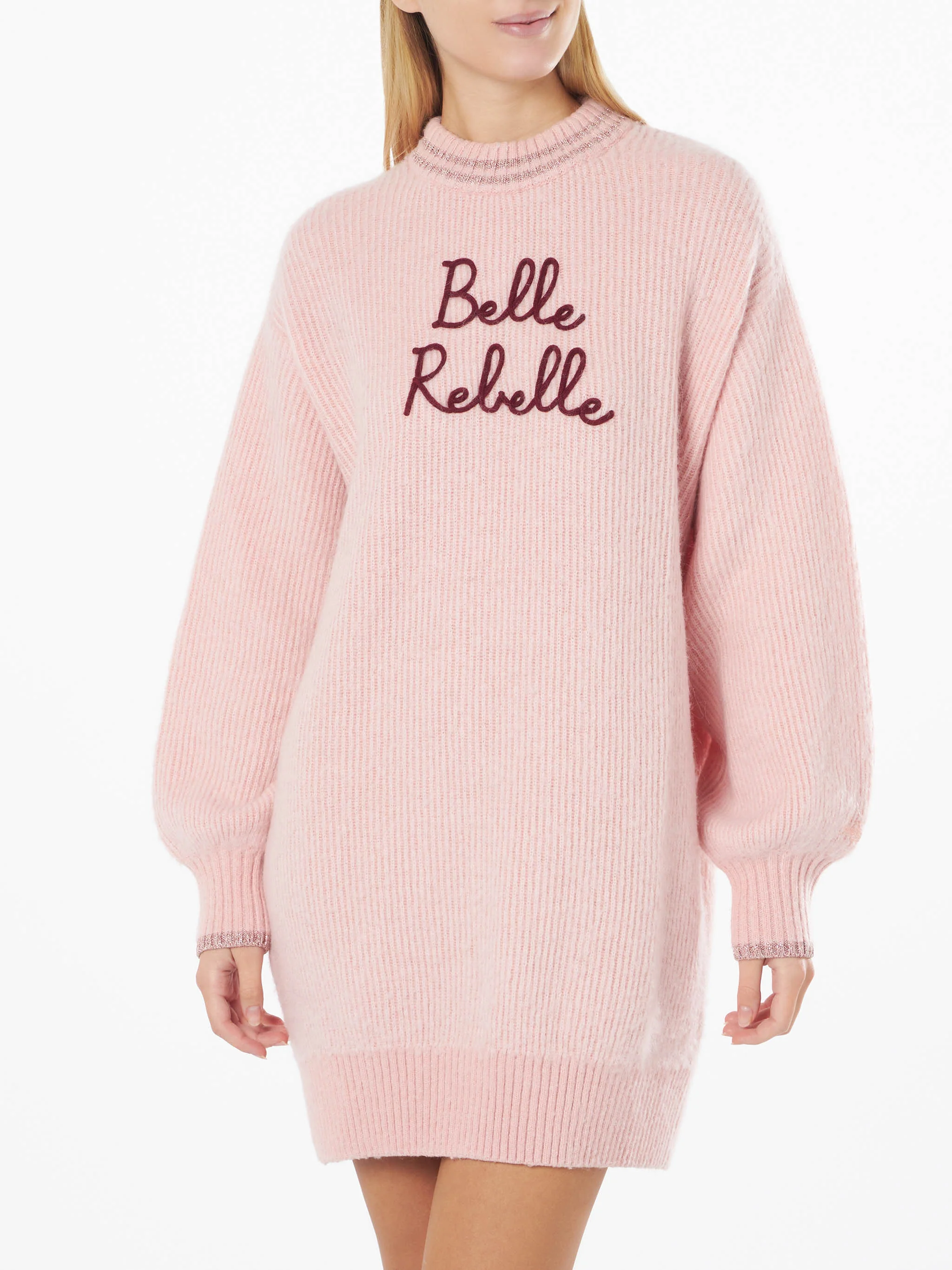 Belle Rebelle jurk van geborsteld breisel met borduursels
