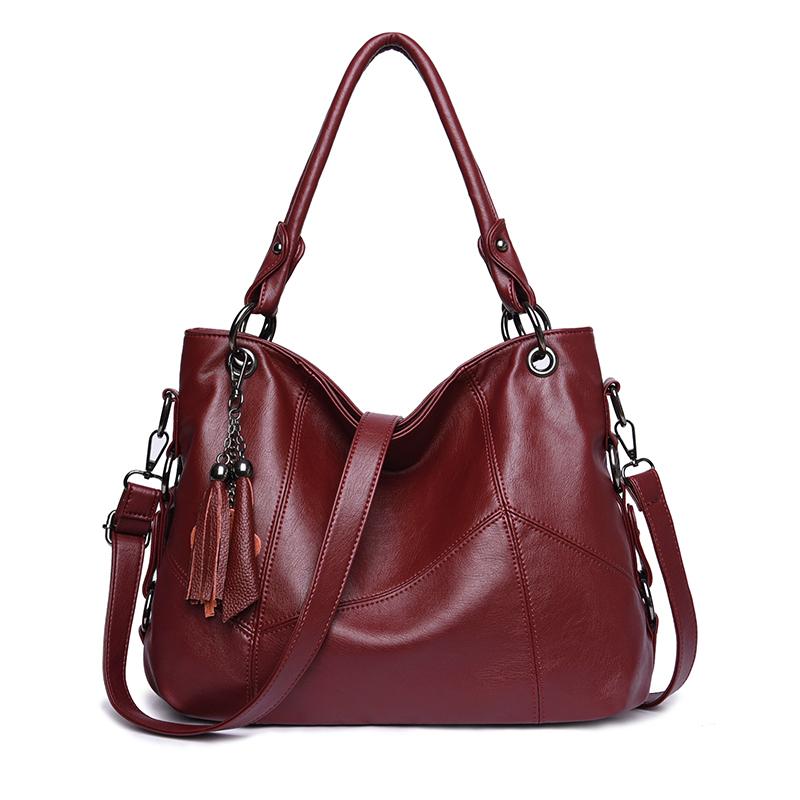 Sacs à main vintage solides en cuir PU souple pour femmes, sacs messager, cabas, sacs bandoulière à pompon, sacs Boston