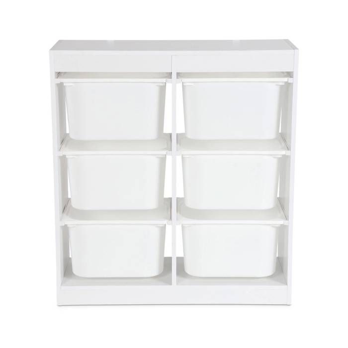Children's storage unit. White. 6 plastic storage bins