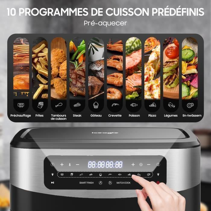 Dual Zone 12L 2200W Air Fryer - Removable Separator - XXL Air Fryer - 10 Programs, Recipe