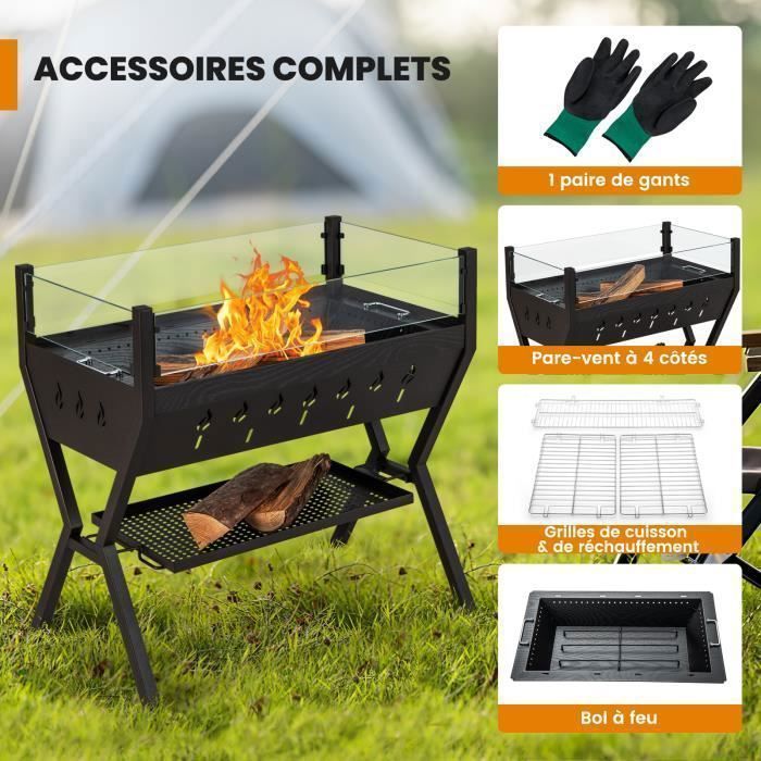 COSTWAY Multifunctional Outdoor Fire Pit with Stainless Steel Barbecue, Storage Shelf, 98 x 42 x 68 cm