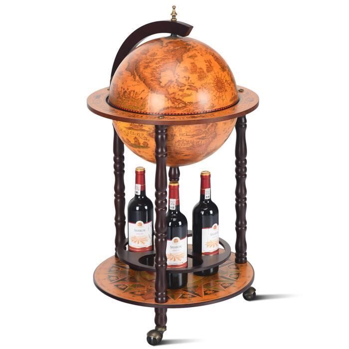 DREAMADE Bar con globo antico, portabottiglie, carrello bar con ruote, contenitore per vino per soggiorno, cucina, bar