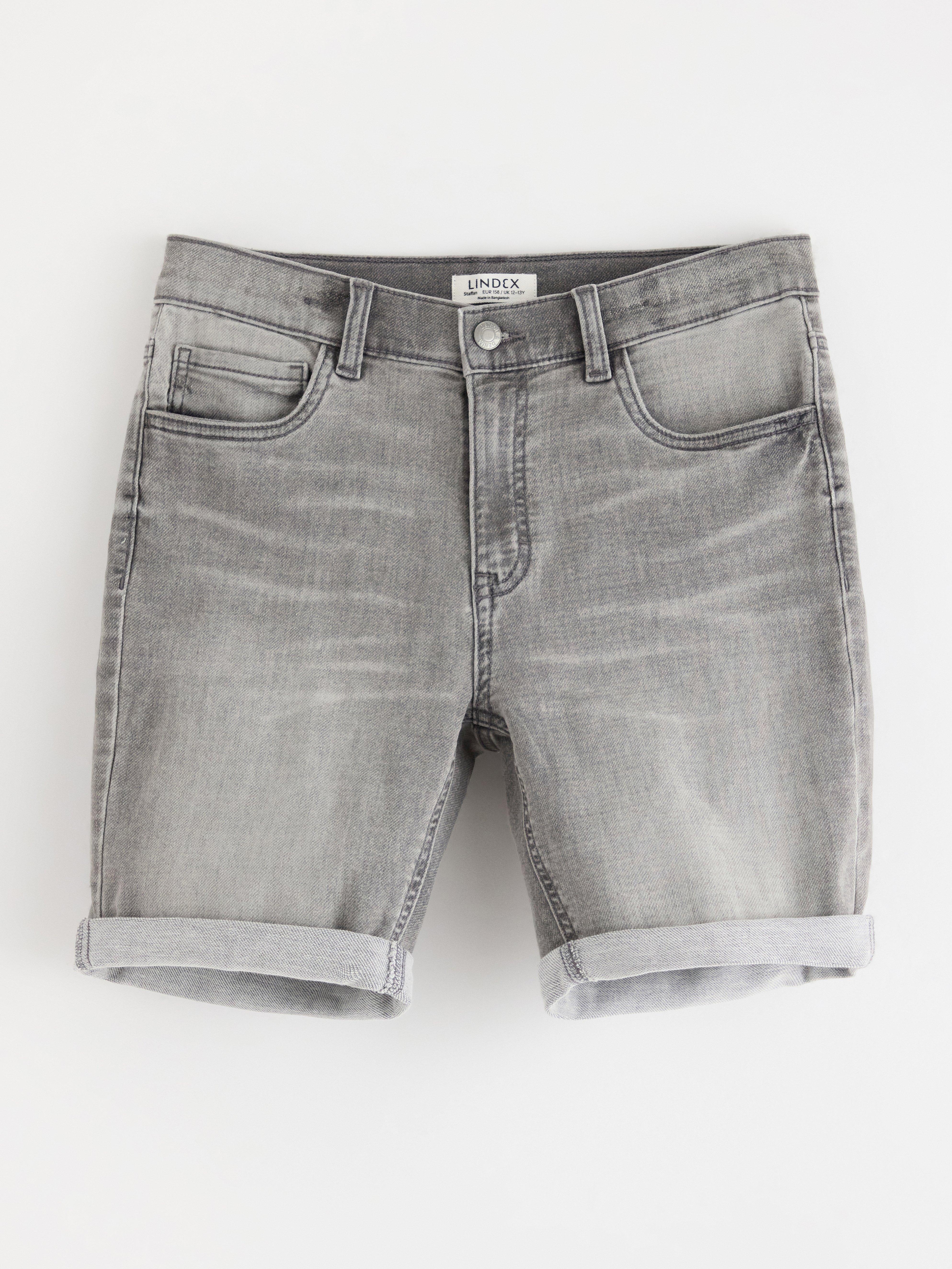 Pantalones cortos vaqueros de pierna recta STAFFAN con tejido súper elástico, color gris.
