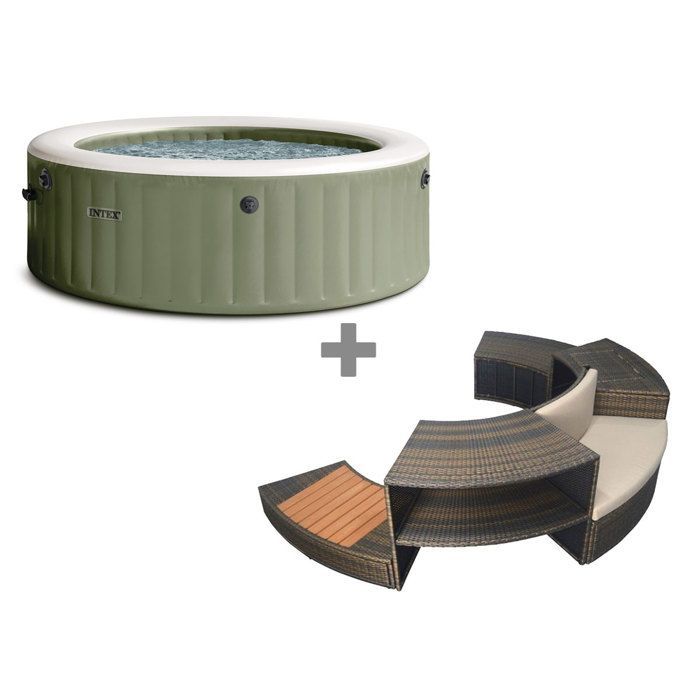 Bañera de hidromasaje inflable redonda Intex PureSpa Olive con burbujas, para 6 personas + juego de muebles