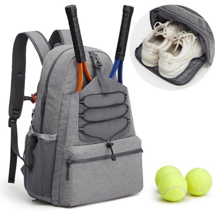 Waterproof tennis bag with compartment for shoes and rackets - Grey