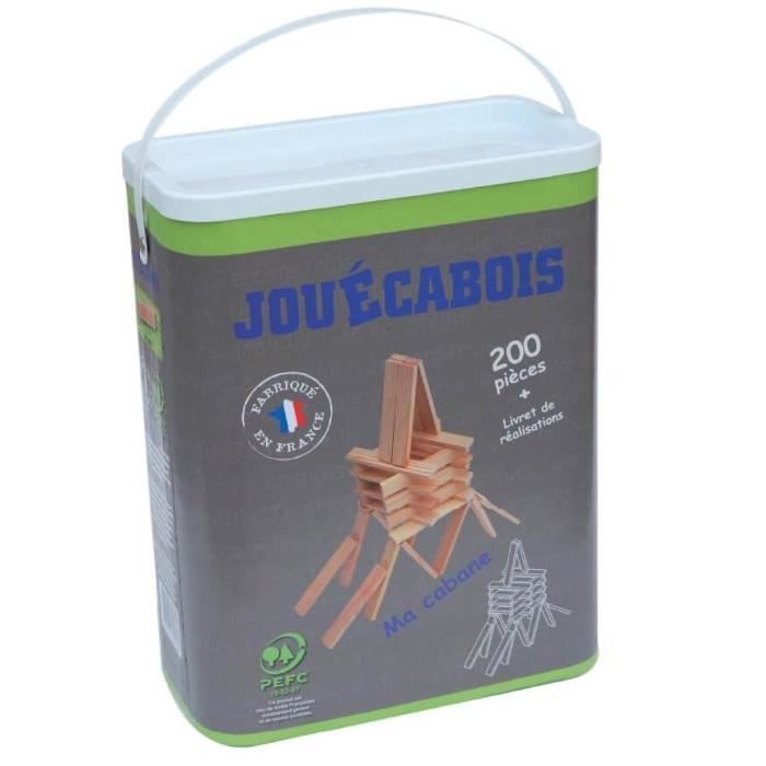 Construction set - Barrel of 200 wooden planks - JOUECABOIS - Made in France by Mecabois