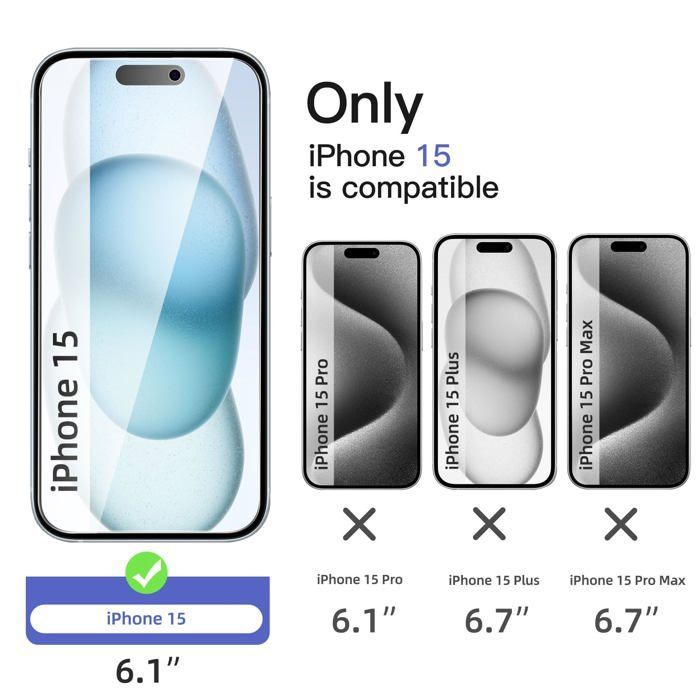 Kit com 4 unidades: 2 protetores de tela de vidro temperado anti-espionagem para iPhone 15 (6,1 polegadas) e 2 protetores de câmera traseira.