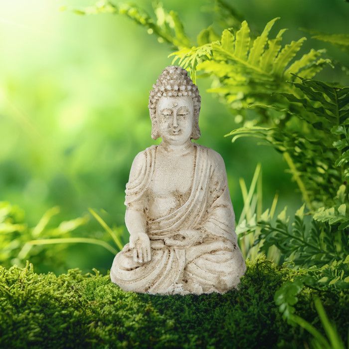 Relaxdays Istuva Buddha-patsas, Säänkestävä ja Pakkasenkestävä, Puutarha, Zen, Sisustus, Paksuus: 17,5 x 10,5 x 7,5 cm, Kermanvärinen