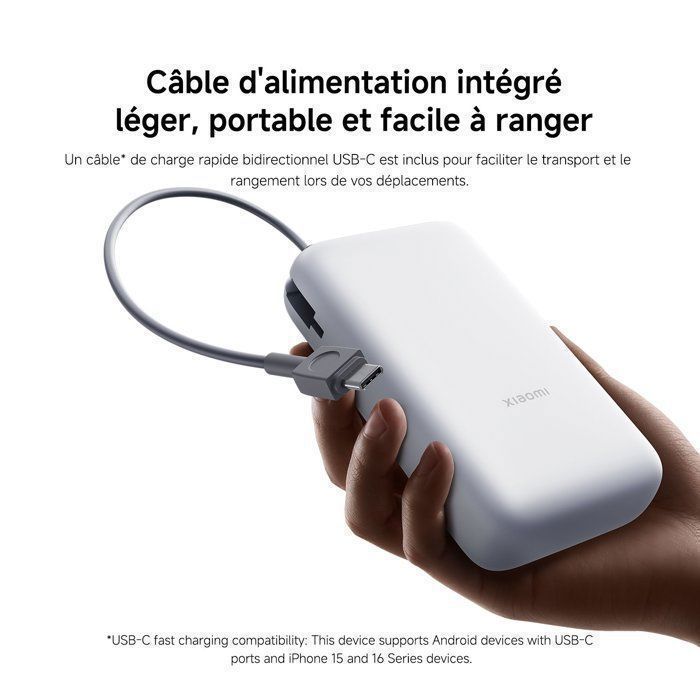 Powerbank - Xiaomi Powerbank 20000mAh (met geïntegreerde kabel) Lichtgrijs - Hoge capaciteit - 22,5W - Snel opladen - Geschikt voor meerdere apparaten