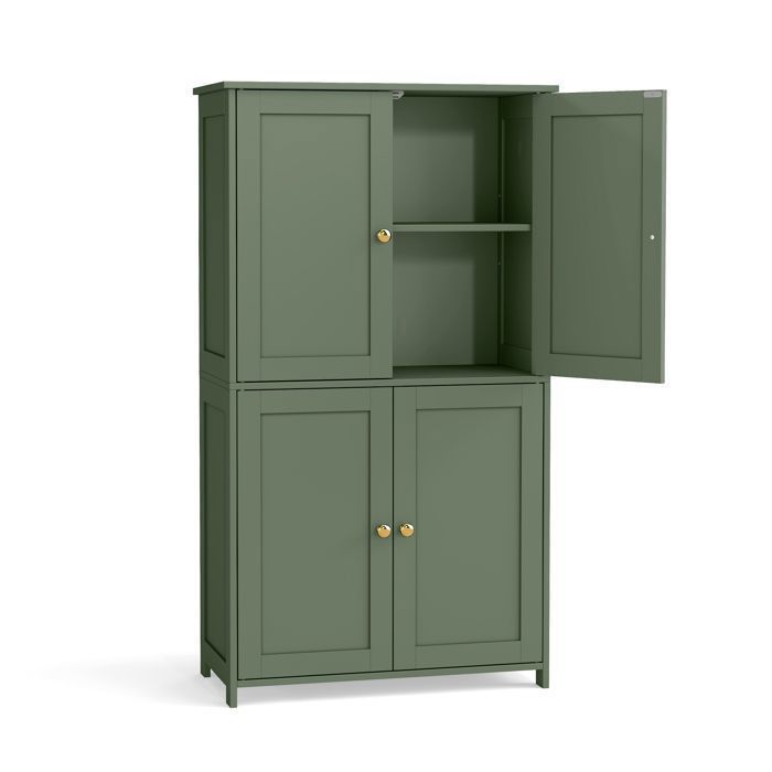 Armoire de Salle de bain avec 4 Portes, 60 x 30 x 108.5 cm, Meuble de Rangement,Placard de Cuisine,2 Étagères Réglables, Vert