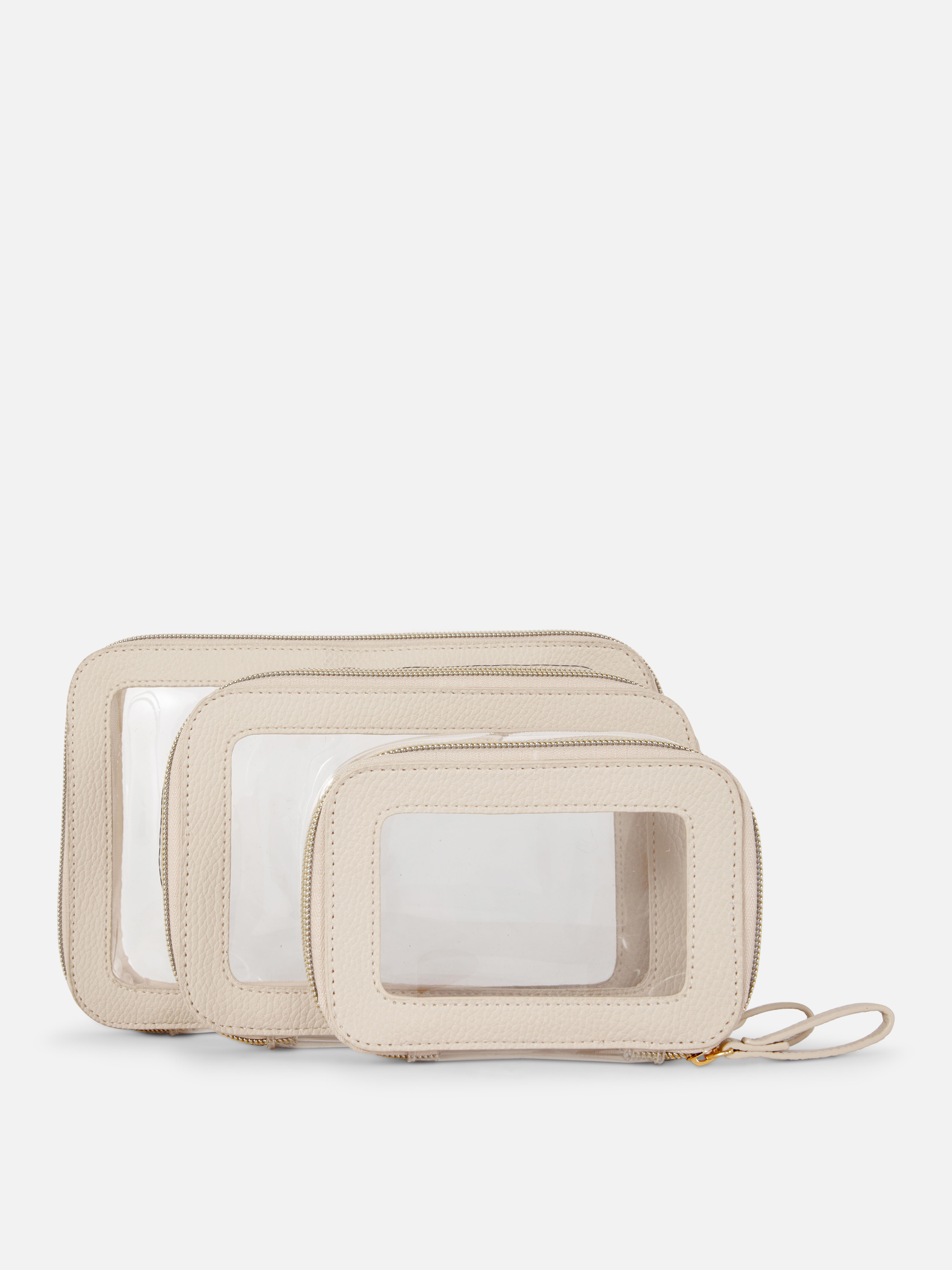 Transparente Kosmetiktaschen, 3er-Set Drei Kosmetiktaschen mit transparenten Einsätzen und Reißverschlüssen