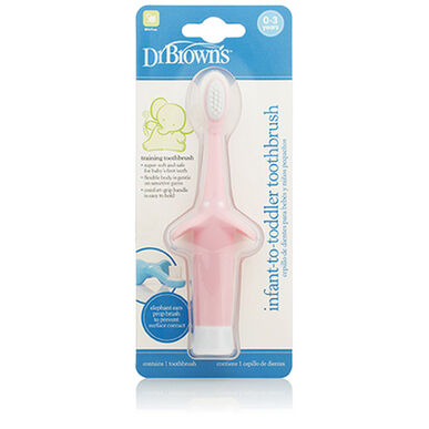 Cepillo de dientes Dr. Brown's Elephant para niños de 0 a 3 años, color rosa, 1 unidad.
