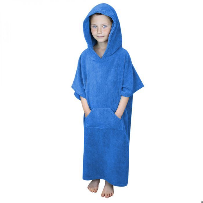 Children's poncho towel for bath or beach with pocket - Blue - Vivezen