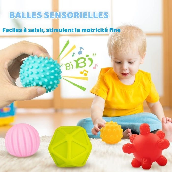 Giocattoli Montessori per neonati - Palla sensoriale - Cubo attività morbido - Regalo per neonati - Giocattoli educativi per lo sviluppo a 6, 9, 12 e 18 mesi