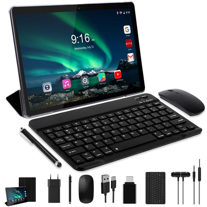 Tablet HEASUR de 10,1 pulgadas, Android 14, 36 GB + 128 GB, Octa-Core, WiFi 5G, USB Tipo-C, 8000 mAh, con teclado, ratón y auriculares, color gris.