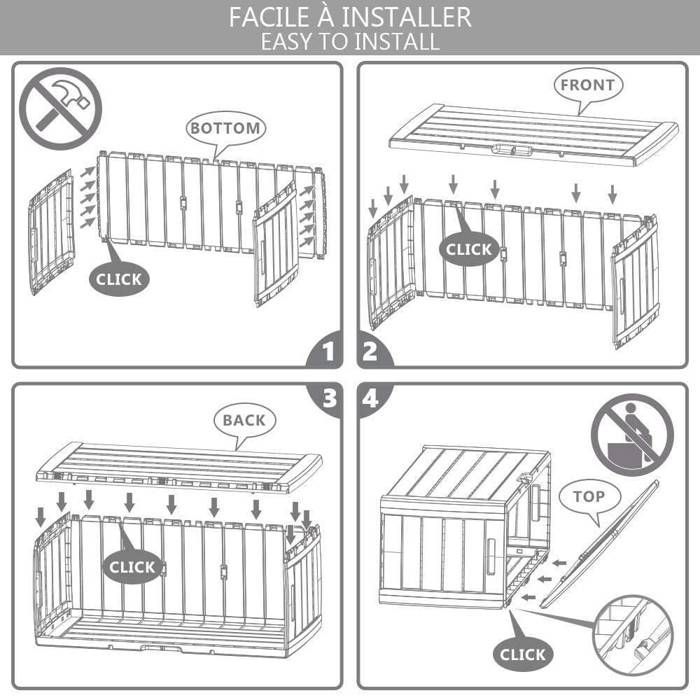 Caja de almacenamiento para jardín VOUNOT® con asas, 280 L - Baúl de almacenamiento exterior de PP - 116 x 44 x 55 cm - Estilo madera antracita