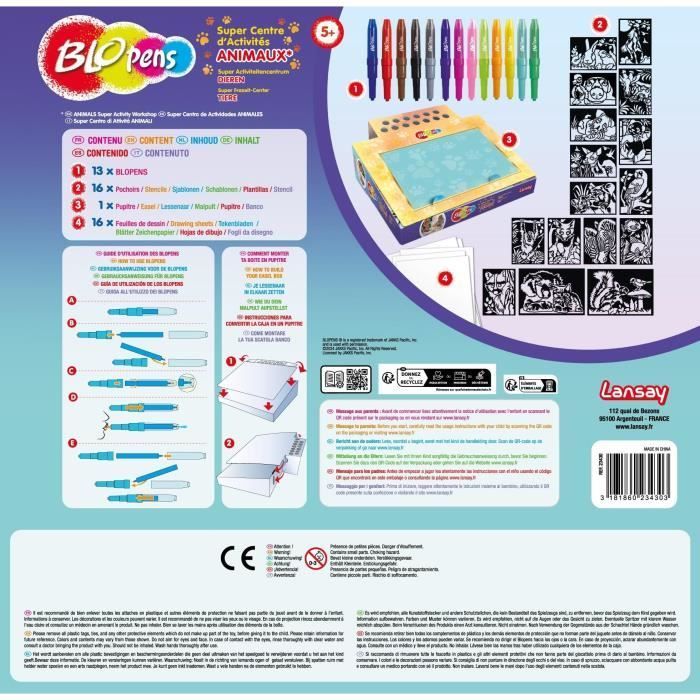 Coloring set - LANSAY - Blopens Animals - 16 stencils - Washable - Ages 5+
