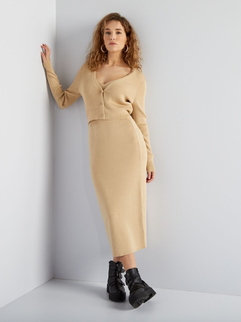Gebreide kokerrok - BEIGE