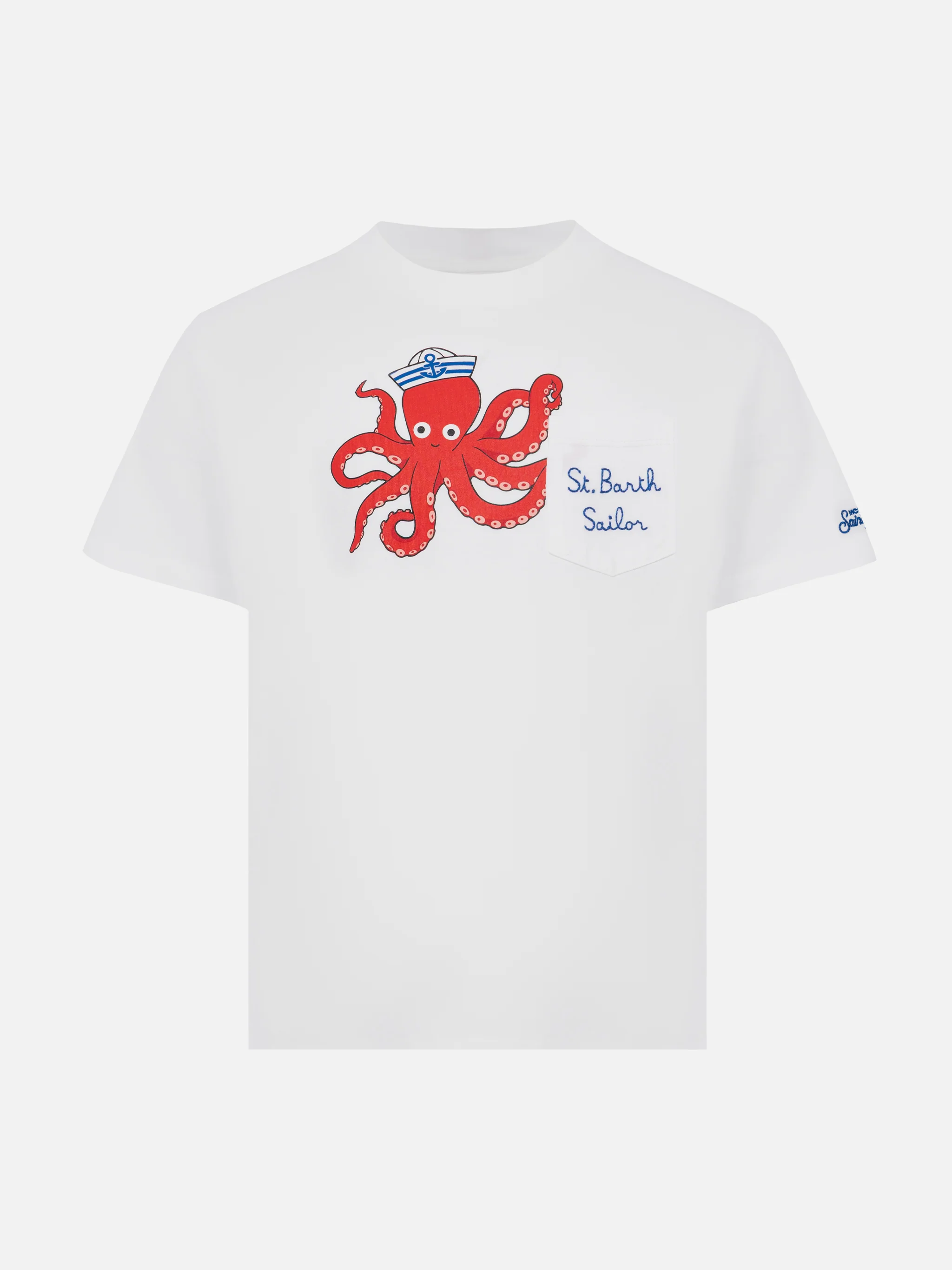 Eddy katoenen T-shirt met octopusprint en St. Barth Sailor-borduurwerk.