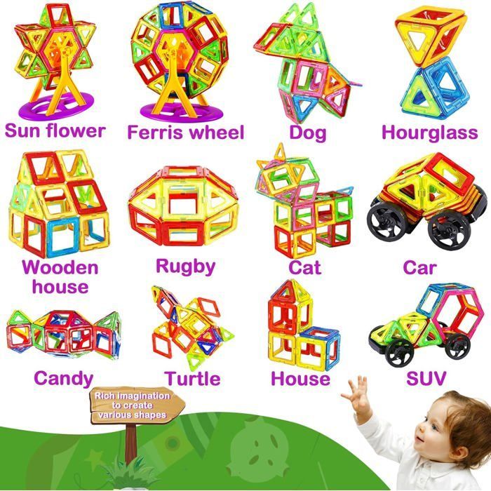 Magnetische constructies - ZIGZAGGEBIEDEN - Hoofdset - 50 stuks - Meerkleurig - ABS-plastic