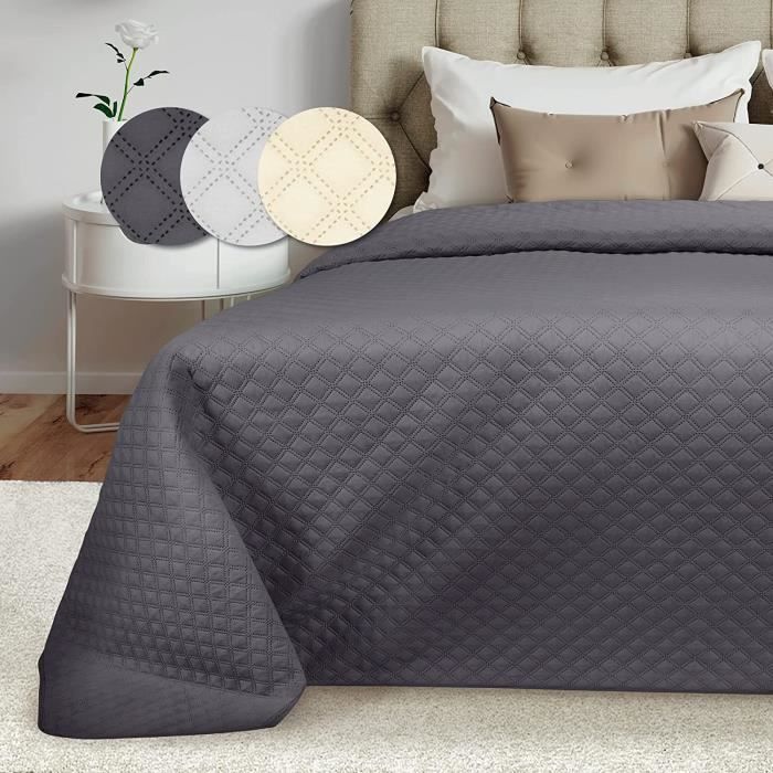 Beautissu Olivia – Grand Couvre Lit 220x240 cm Jeté de Lit Matelassé – Couverture Anthracite Jeté de Lit Respirant