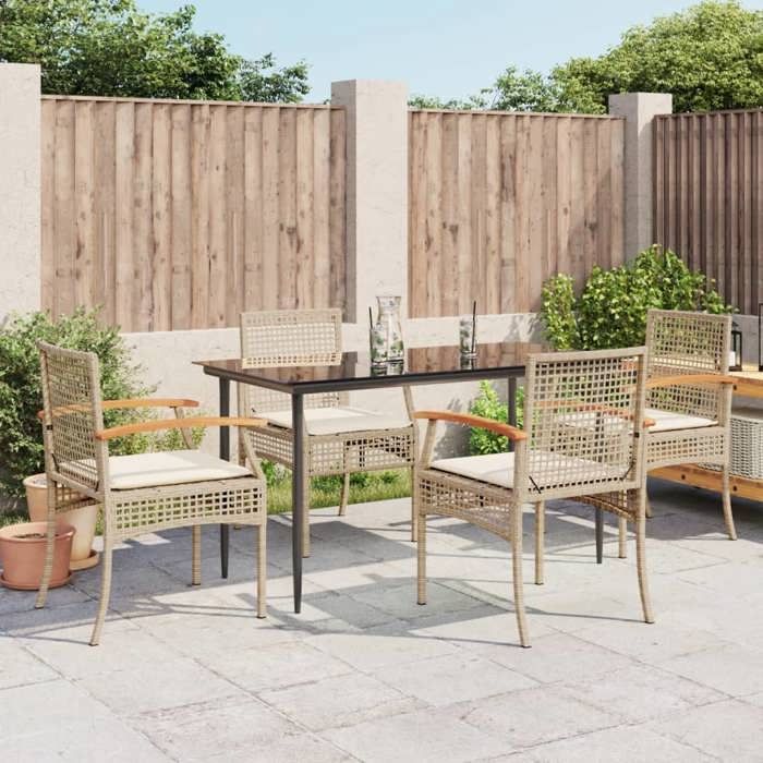 Conjunto de comedor de jardín de ratán sintético - BURKE - 5 piezas - Beige - Resistente a los rayos UV - Mesa 140x70x74 cm