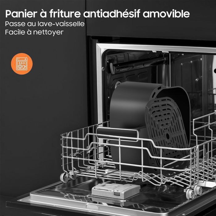 Freidora de aire de 1700 W con 8 programas - 6,5 L - 625 A, pantalla táctil, recetas, temporizador, color negro.