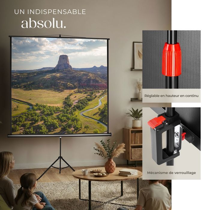 Pantalla de proyección - TECTAKE - Pantalla de proyección extensible de poliéster con trípode 203 x 203 cm - Blanca