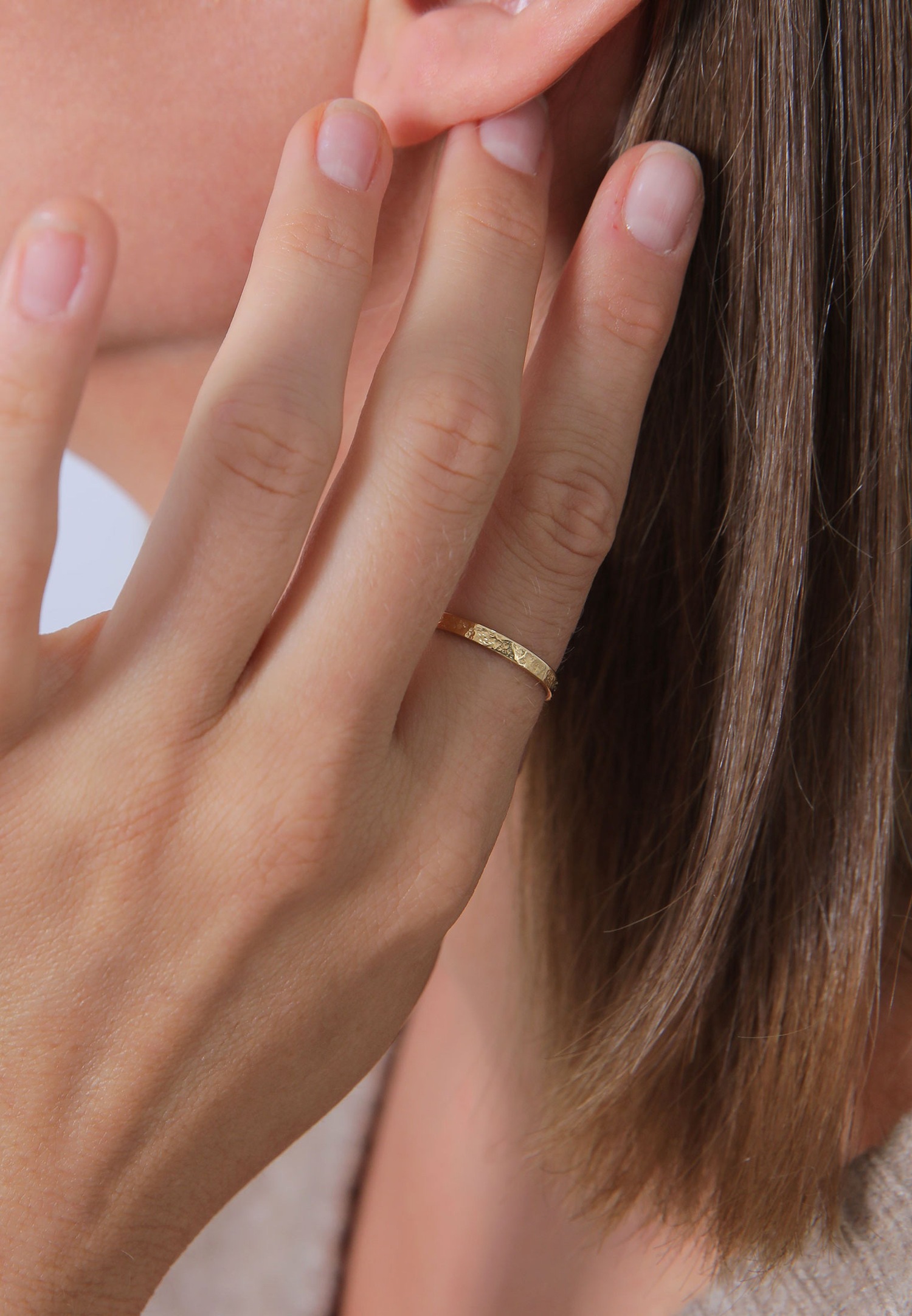 Elli Femmes Bande Basique Fin Martelé Tendance en argent sterling 925