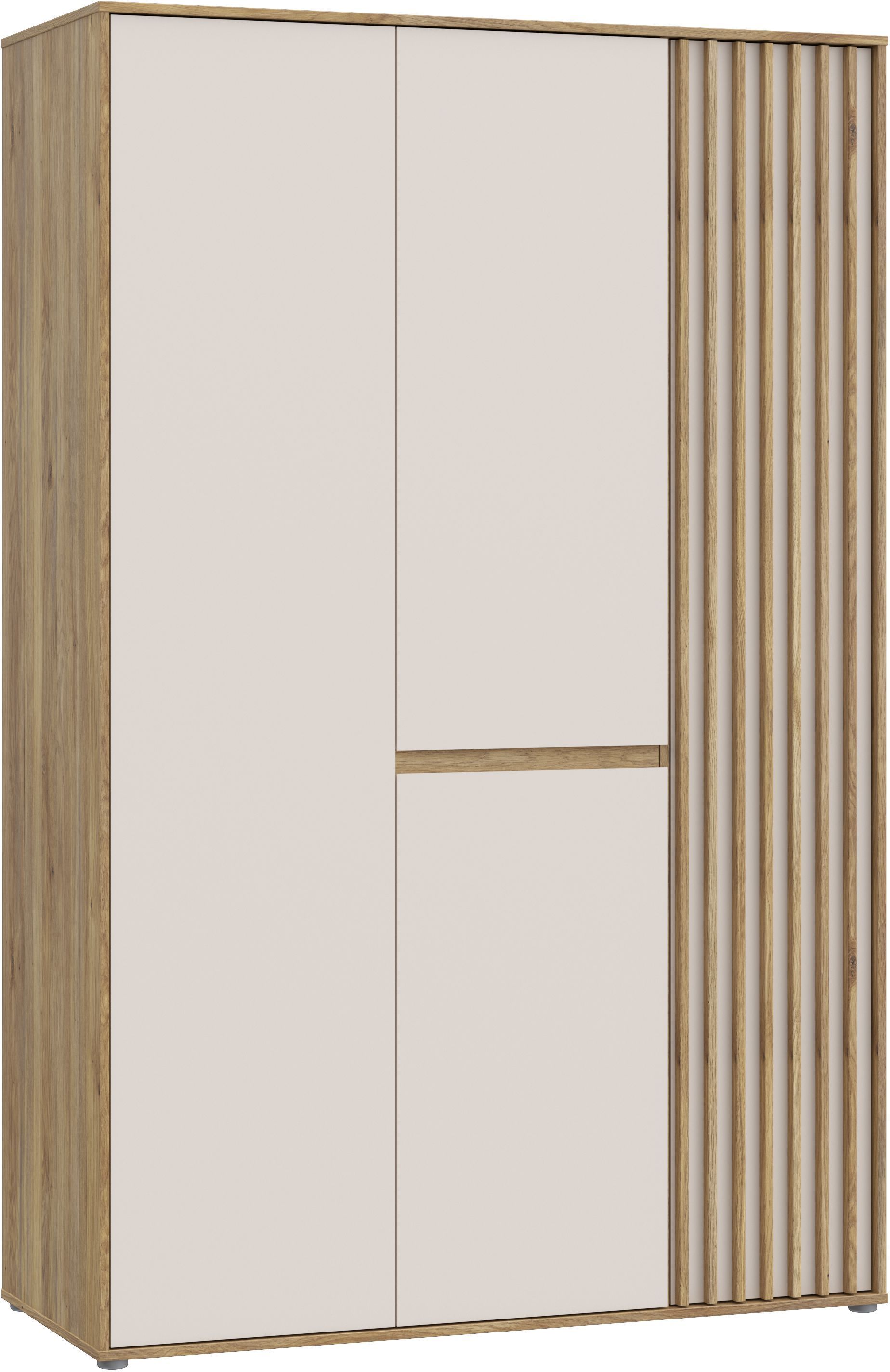 Bedroom wardrobe - ELLISTON - Sand and Oak finish - 3 hinged doors - W128.7 x D54 x H200 cm