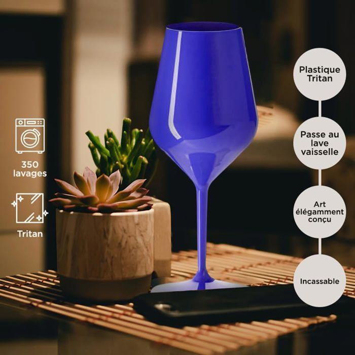 Unbreakable Wine Cocktail Glass 47cl Blue - Set of 6 - Unbreakable Tritan Glass, Reusable 3 Blue