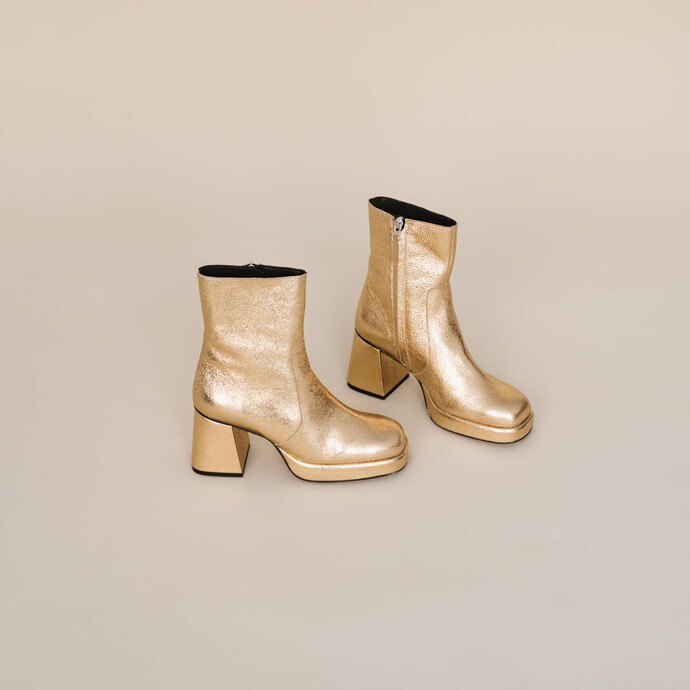 Bottines à plateformes  en cuir craquelé platine